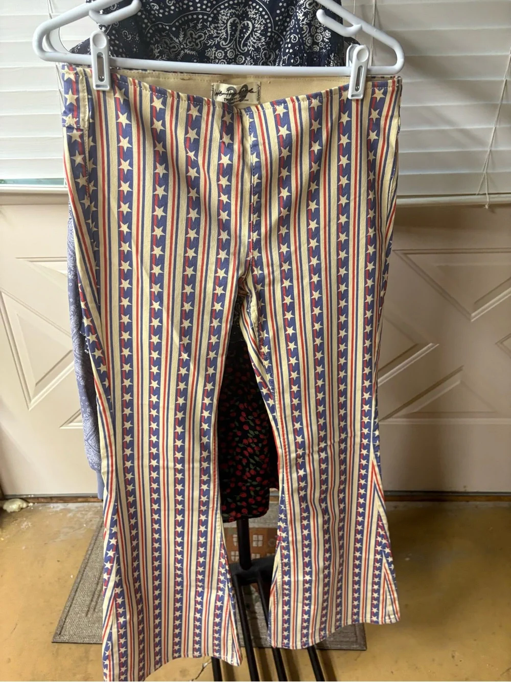 Free People Striped Star Print Flared Pants in Red, Blue, Cream - Picture 7 of 8